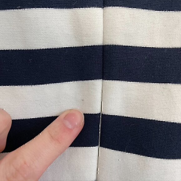 ELIZA J Navy Blue White Striped Square Neck 3/4 Sleeve Mini Fit & Flare Dress 8 - Picture 11 of 12
